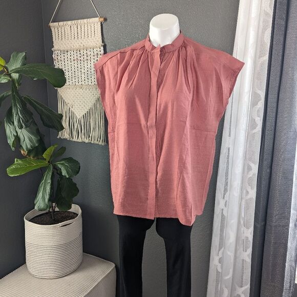 New Vine & Love Small Textured Button Down Rose Pink Shirt - Picture 2 of 8